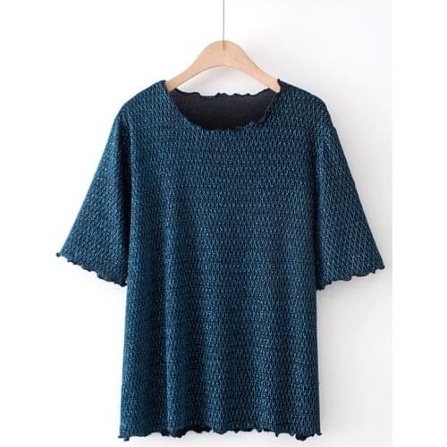 Plus Size XL-4XL Short Sleeve Tops Women Casual Cute Tshirts Oversized Slim Blue Red Tee