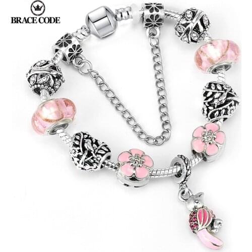 BRACE CODE Dropshipping Vintage Silver Color Charms Bracelets for Women DIY Crystal Beads Fine Bracelets Women Pulseira Jewelry