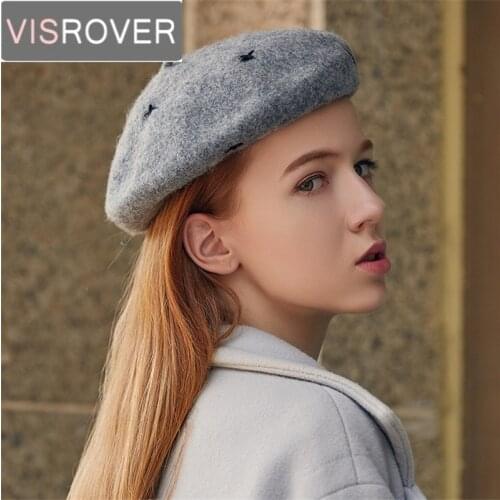 VISROVER New Autumn Winter Solid Wool Beret Hats for Female Cashmere Berets Womens Warm Cap Casual High Quality 7 Colors
