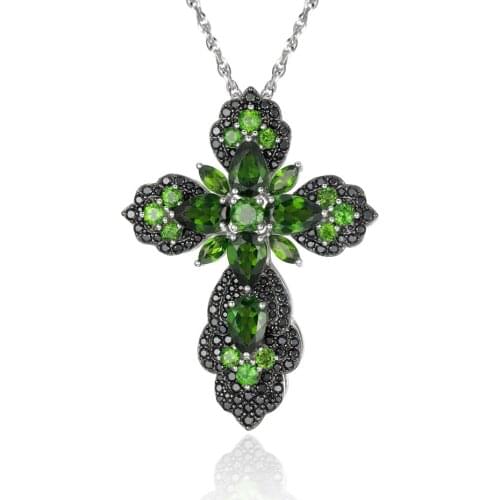 GZ ZONGFA Classic natural chrome diopside gem Women jewelry 925 Sterling Silver Pendant cross necklace