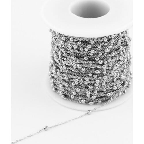 1.2mm Women thin Necklace Stainless steel chain Rolo cable Chain with space ball sell in 5 Meters no clasp chains