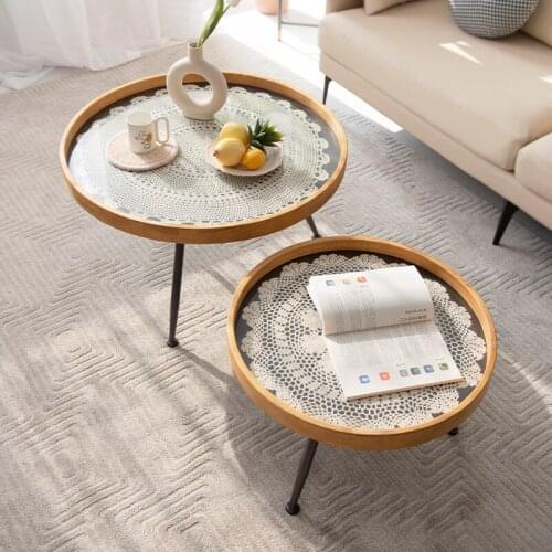Day type style window table sofa edge glass round tea table small family creative design solid wood coffee table tatami table