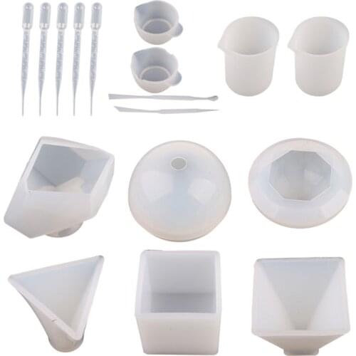 1 Set Large Clear DIY Silicone Molds for Resin, Soap, Wax etc, Epoxy Resin Mold Including Cube, Pyramid,Sphere,Diamond, Stone