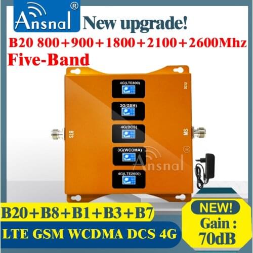 1PCS Five-Band B20 800 900 1800 2100 2600Mhz Cellular Signal Booster Mobile gsm Repeater 2g 3g 4g Cellular amplifier GSM DCS LTE