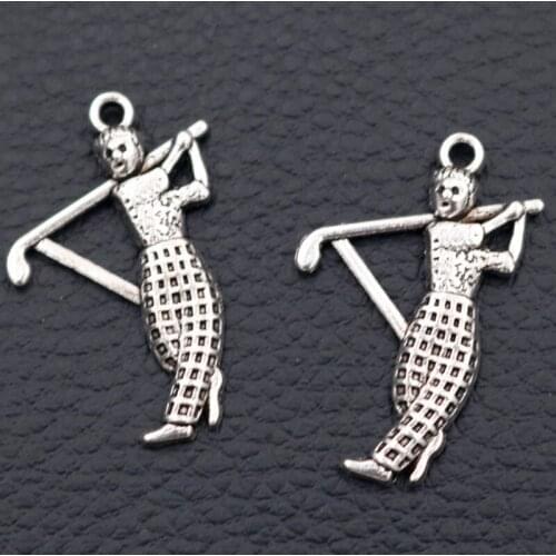 10pcs Silver Color Sports Metal Pendant Golf Mens Coach Charm Necklace Keychain Ornament DIY Handmade Accessories 31*19mm A42