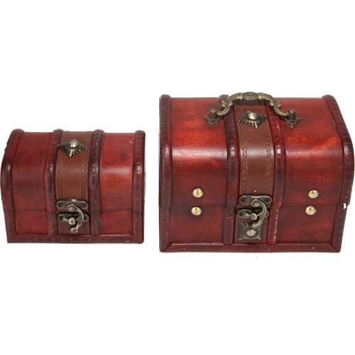 2Pcs Vintage Wooden Jewelry Case Storage Box Small Treasure Chest Wood Crate Case For Decoration Craft Gift Container