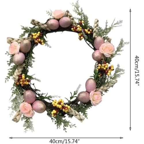 21.6 Inch Iron Ring Rose Wreath Spring Easter Egg Wreath With Artificial Egg Wild Flowers And Green Leaves for front Fruit T3EC