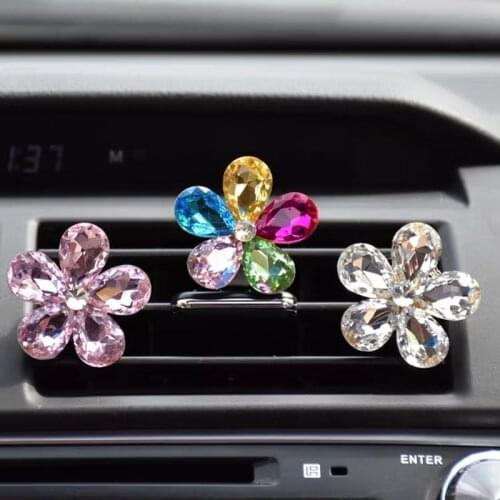3pcs diamond drill crystal flower car air outlet perfume clip freshener aromatherapy auto interior jewelry accessories girl gift