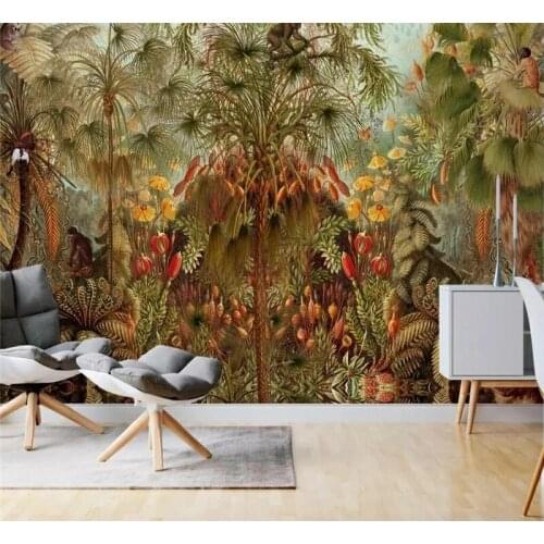 Custom 3D Tropical rainforest palm tree monkey Nature Landscape Mural Self Adhesive wallpaper Living Room TV Backdrop Home Decor
