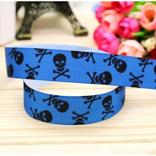7/8'' Free shipping skull printed grosgrain ribbon hair bow headwear party decoration wholesale OEM 22mm H5110