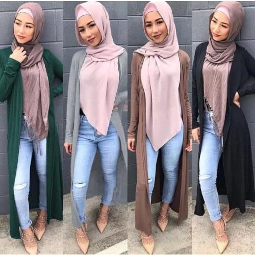 Muslim Abaya Women Outwear Open Knitted Cardigan Full Dresses Kimono Long Robe Gowns Jubah Middle East Arab Islamic Clothing
