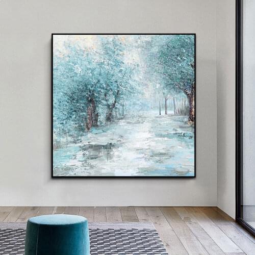 Abstract Art Blue Snow Tree Canvas Painting Landscape Art Posters and Prints Modern Wall Art Picture for Living Room Home Decor
