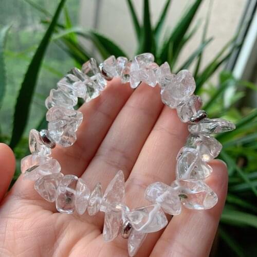 Handmade Stretch Clear Quartz Crystal Chip Bracelet Irregular Nuggets Raw Mineral Natural Quartz Bracelets Healing Jewelry Women
