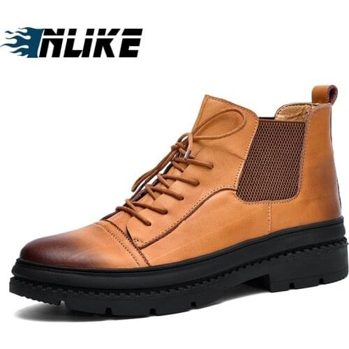 INLIKE Hot Brand Mens Boots Martens Leather Winter Warm Shoes Motorcycle Mens Ankle Boot