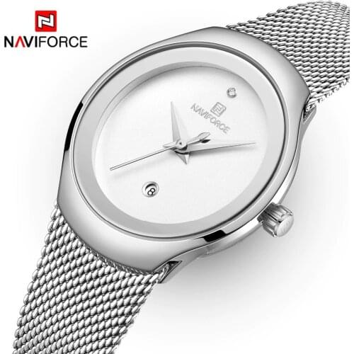 NAVIFORCE Fashion Casual Lady Watch Silver Stainless Steel Quartz Watches Women Calendar Waterproof Girl Clock Relogio Feminino