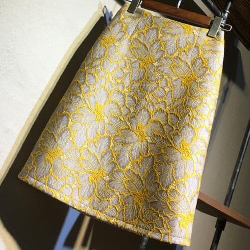 Spring autumn high waist embroidered skirt women knee length a-line printed skirt