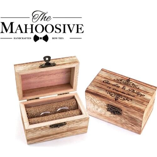 Personalized Wood Wedding Wooden Ring Box Holder Custom Your Names and Date Wedding Ring Bearer Box