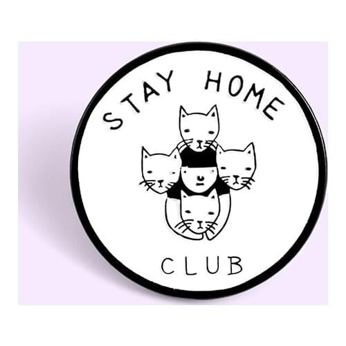 STAY HOME CLUB Lapel Pin Enamel Cat Family! Kitty Cartoon Cute Brooches Animal Round Girl Cats Clothes Backpack Badges Jewelry