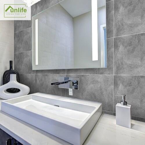 Funlife® Light Gray Cement Tile Stickers Removable Stairway Kitchen Bathroom Waterproof Peel & Stick DIY Easy to Clean Wall PVC