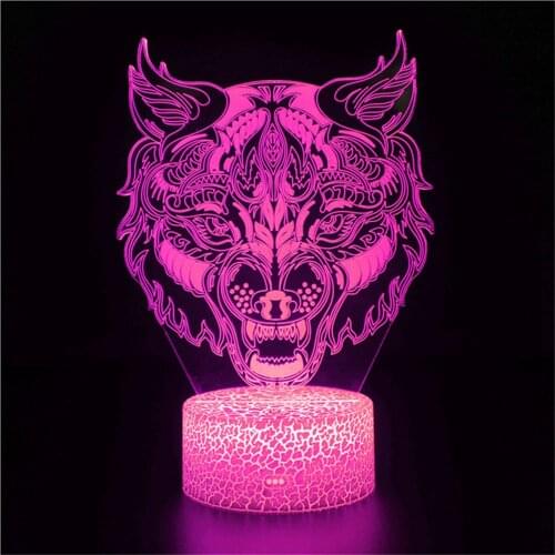 Wolf head 3D holographic statue three-dimensional illusion luminous toy model ornaments ornaments animal gifts domineering lamp