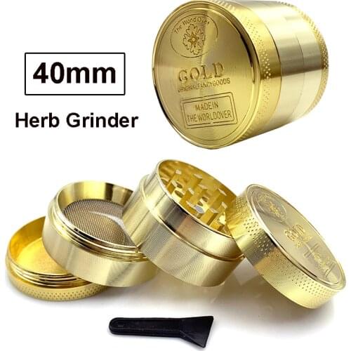 Gold Herb Grinder 4 Parts Zinc Alloy 40mm Tobacco Crusher Grinder Herbal Crusher Hookah Pipe Hand Muller Smoke Accesoires
