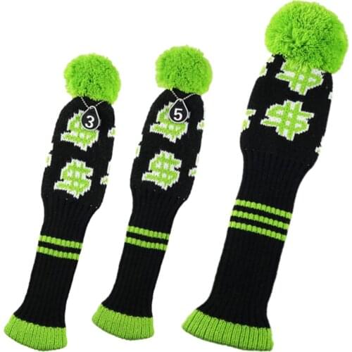 3pcs Golf Knitted Drivers Headcover Wood Club Pom Pom Long Neck Sock Sleeve