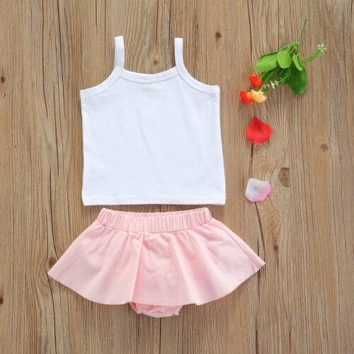 0-18M Fashion Toddler Baby Girls Summer Clothes Sets 2pcs Solid Sleeveless Strap T Shirts Tops Ruffle Shorts Outfit