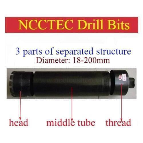 114mm*370mm crown diamond drilling bits with separated structure | 4.6'' core bits with 3 parts of head,middle tube and thread