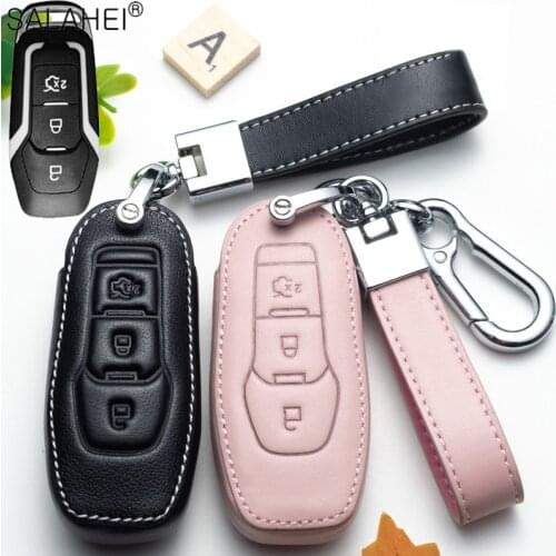 Leather Key Cover Case For Ford Fusion Mondeo Mustang F-150 Explorer Edge 2015 2016 2017 2018 For Car Key Protection Keychain