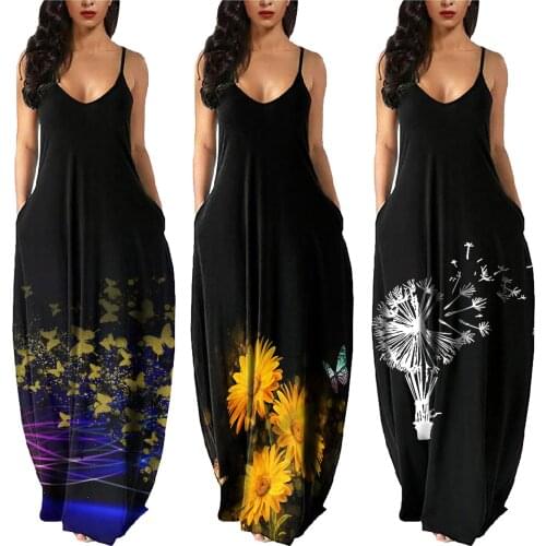 Summer Dress 2021 Women Sleeveless Spaghetti Strap Beach Maxi Dress Holiday Vestidos Butterfly Print Casual Party Long Dresses
