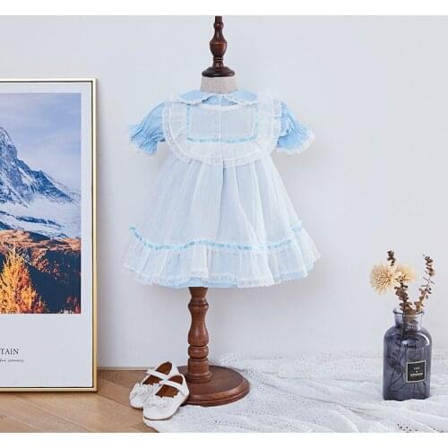 Girls Summer Dress for Kids Princess Dresses White Blue Mesh Short Sleeve 2021 Summer Little Girl Clothes