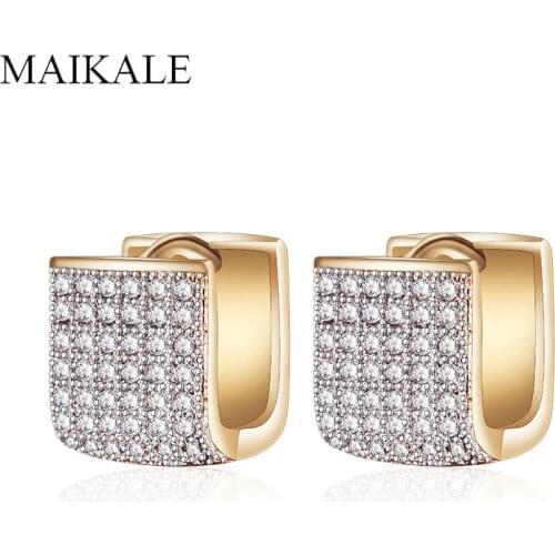 MAIKALE Luxury U-shape Cubic Zirconia Stud Earrings Fo Women Gold Silver Color Temperament Earrings Korean Charm Jewelry Gifts