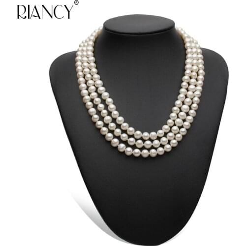 Multilayer freshwater pearl necklace classic wedding natural pearl necklaces silver jewelry women mom birthday best gift white