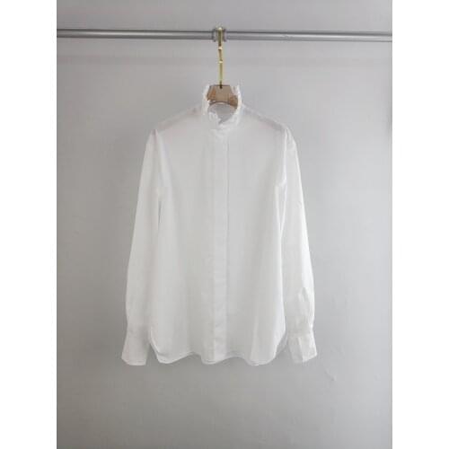 Fashion 2021 new ladies long-sleeved sexy casual solid color high-necked cotton shirt with wooden ears 1229