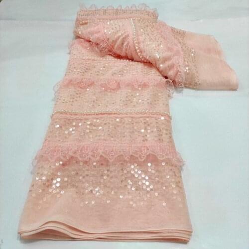 Nigerian Sequins and beads Lace Fabric J-698885 High Quality African Lace Fabric Wedding French Tulle Lace Material For Dress