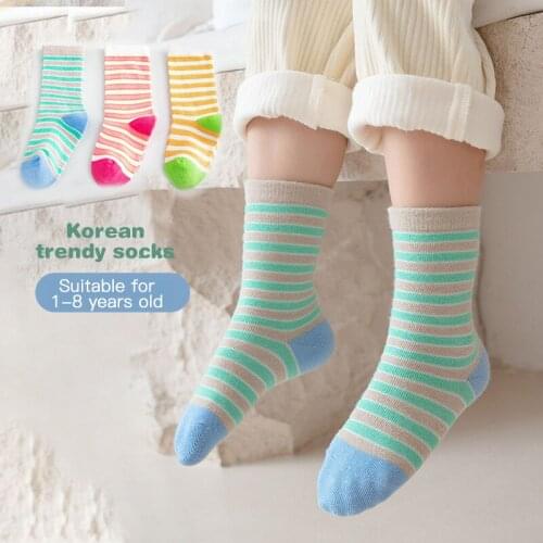 3 Pairs Children Sock Breathable Sports Girls Boys Unisex Cotton Stripe Soft Fashion Trend Rainbow Socks 1-8 Years Old Baby Sock