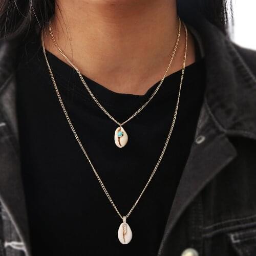 Blue Sea Shell Necklace Choker Jewelry Bohemian Beach Necklace CZ Gold Chain For Women Collar Imitation malachite Crystal 2019