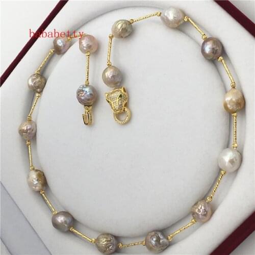 New Natural Freshwater Culture Multicolor Edison Nucleus Irregular Pearl Necklace Leopard Head clasp