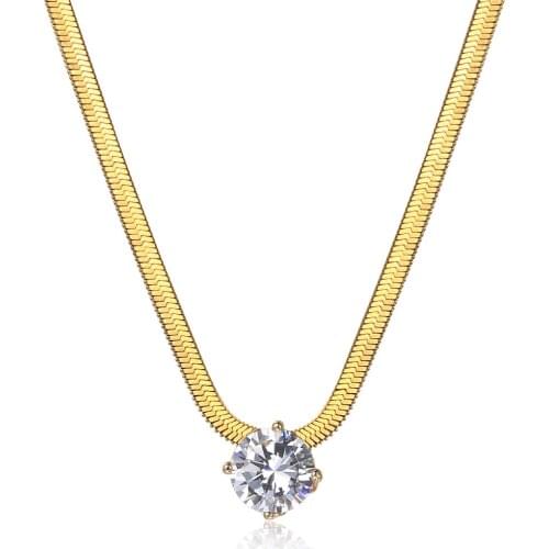 Gold Color Stainless Steel Necklace For Women Girls Snake Link Chain Cubic Zirconia Charm Choker Adjustable Gifts DDN304