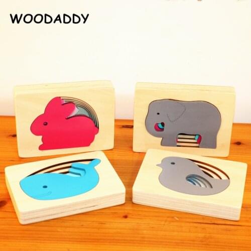 Dropshipping Animal Puzzles For Kids Toys Rabbit/Whale/Elephant Puzzle Enfant Wooden Toys Montessori Educational Gradation Gift