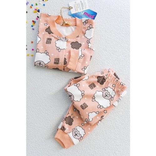 Lamb Figure Girls Pajamas Set with Snap On Front