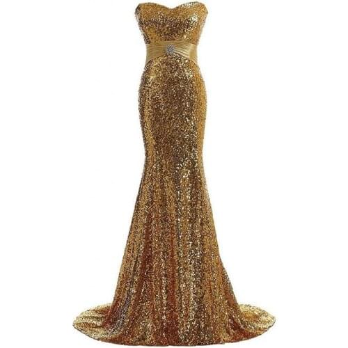 Popodion Mermaid Evening Dress Long Sequins Party Dresses Celebrity Dresses ROM80221