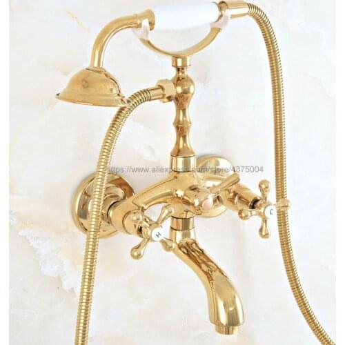 Luxury Bathtub Faucets Gold Brass Bathroom Faucet Mixer Tap Wall Mounted Hand Held Shower Head Kit Shower Faucet Sets Nna809