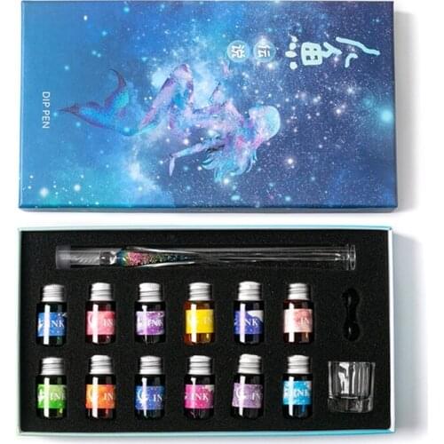 Crystal Starry Sky Glass Ink Pen Glass Dip Pen For Writing Fountain Pen Set Gift L41E