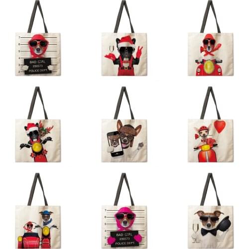 Folding shopping bag cartoon bad puppy lady shoulder bag female leisure handbag outdoor beach bag female tote bag