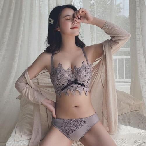Embroidered small breasts sexy thickened gathering girls' underwear sweet side-receiving pair of breasts supporting bra sets