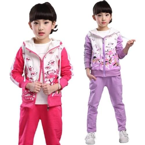 Spring Autumn Teenage Girls Clothing Set Zipper Hooded Sports Clothes For Girls Children Tracksuit Kids Sport Suit 4-12 Years