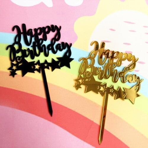 Happy Birthday Cake Topper Acrylic Gold Mirror Cupcake Topper for Kids Birthday Party Cake Baby Shower Decorations