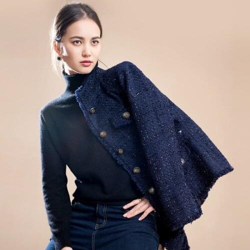 Navy blue tweed jacket spring / autumn /winter womens jacket coat classic ladies wild ladies bright wire braided tweed jacket