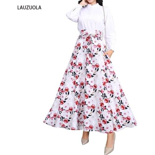Floral Vintage Long Skirts for Women Fashion High Waist Chic Maxi Skirt with Pockets A-Line Spring Summer 2021 Jupe Longue Swing